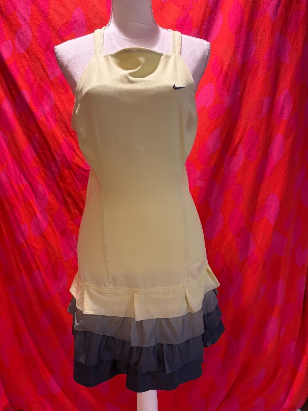 Nike Yellow and Grey Ruffle Large Tennis Dress